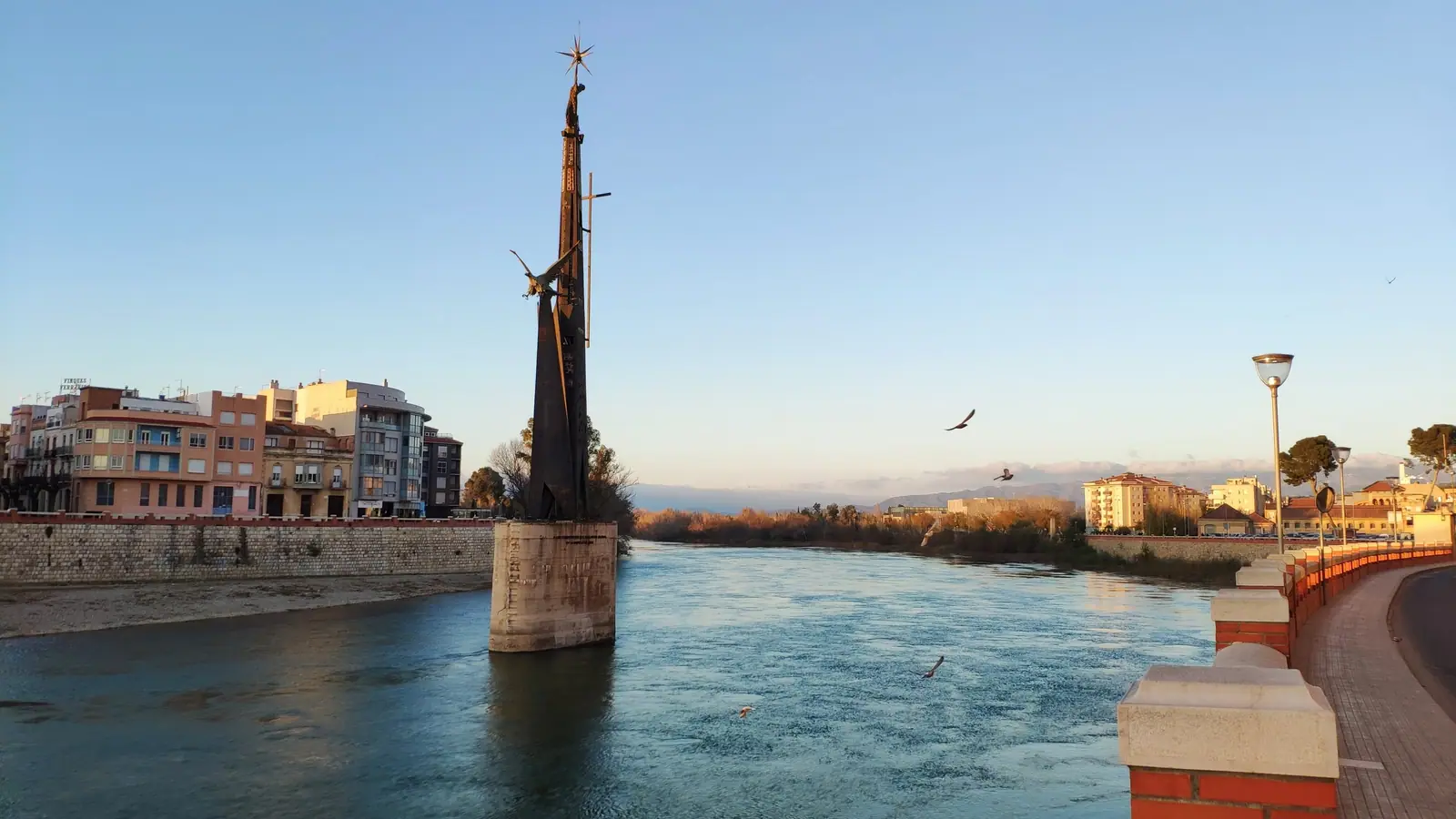 The monument standing in the river at Tortosa